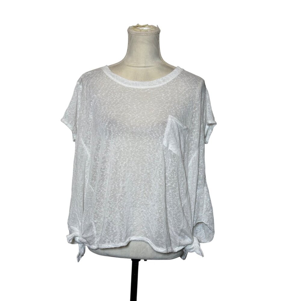 Sheer White Scandal Made In Italy Womens Tie-Knot Short Sleeve Loose Fit Top